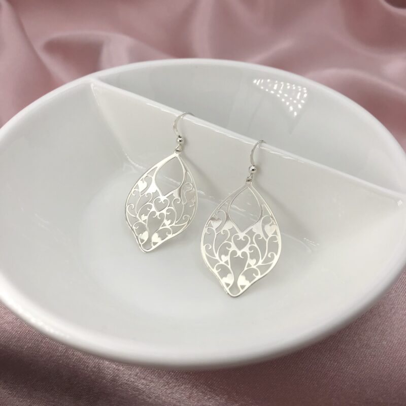 925 Sterling Silver Fancy Oval Cut Laser Hook In Drop Earrings - Image 3