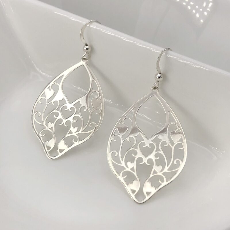 925 Sterling Silver Fancy Oval Cut Laser Hook In Drop Earrings