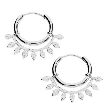 Silver Leaf Hoop Earrings