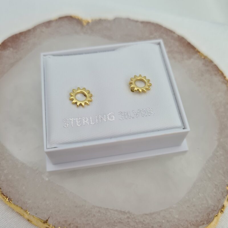 925 Sterling Silver Small Open Sunshine Stud Earrings Yellow Gold Pltd Gift Boxed