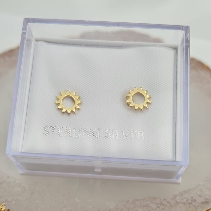 925 Sterling Silver Small Open Sunshine Stud Earrings Yellow Gold Pltd Gift Boxed - Image 4