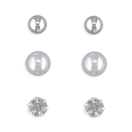 925 Sterling Silver 3 Pairs Stud Earrings