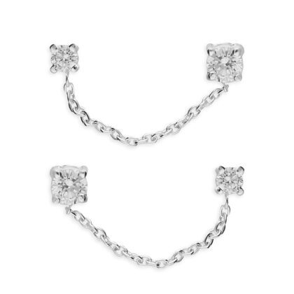 925 Silver Cubic Zirconia Chain Double Pierced Stud Earrings