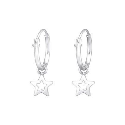 Sterling Silver Star Charm Huggie Hoop Unisex Earrings (12mm)