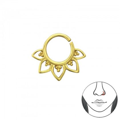 Lotus Flower Nose Ring 24ct Gold on 925 Sterling Silver