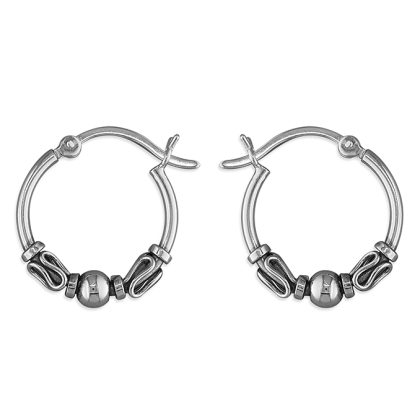 Silver Bali Bead Hoop Earrings (17mm)