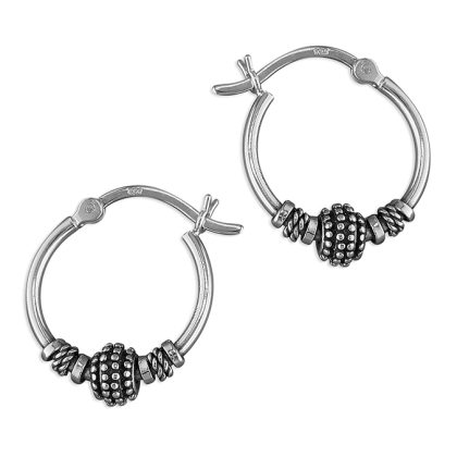 Silver Bali Ethnic Hoop Earrings (17mm)