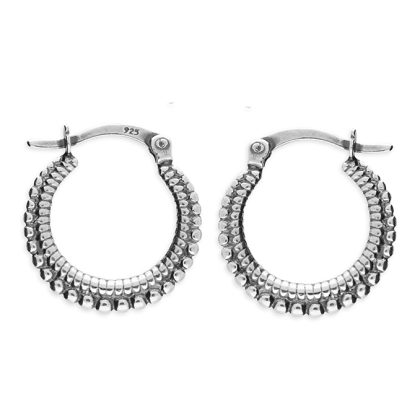 Silver Bali Ethnic Hoop Earrings (17mm)