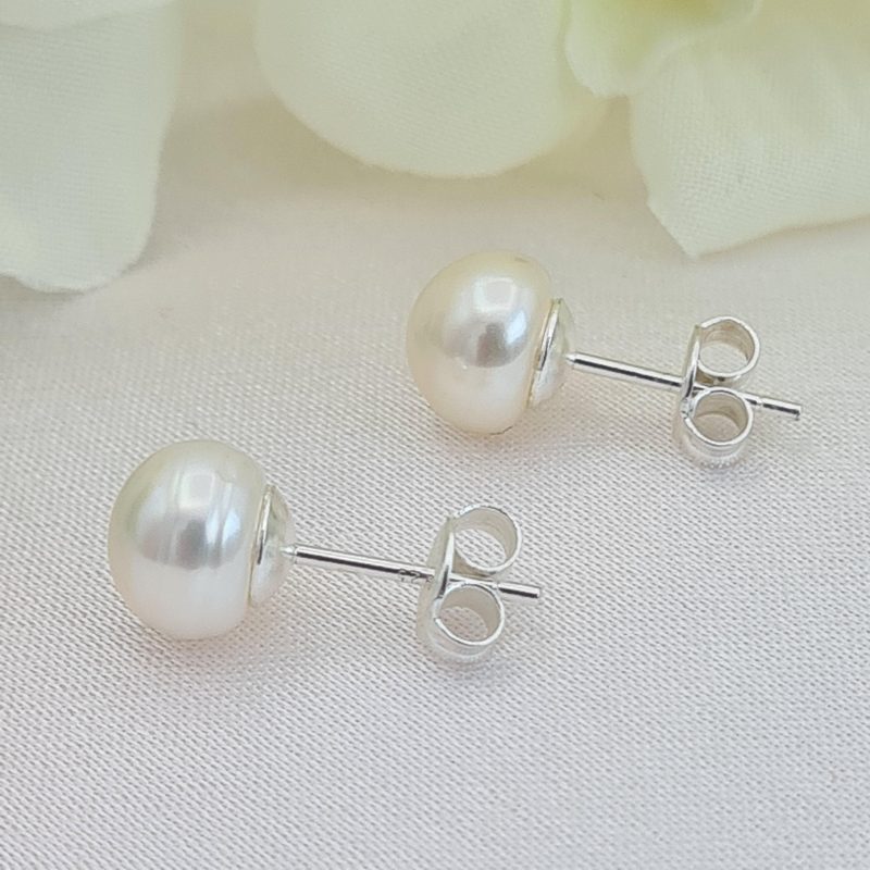 Sterling Silver 8mm White Freshwater Pearl Stud Earrings