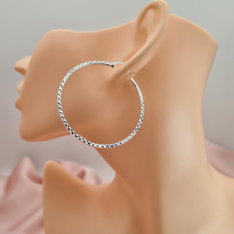 925 Silver Diamond Cut Hoop Earrings (50mm) - Image 2