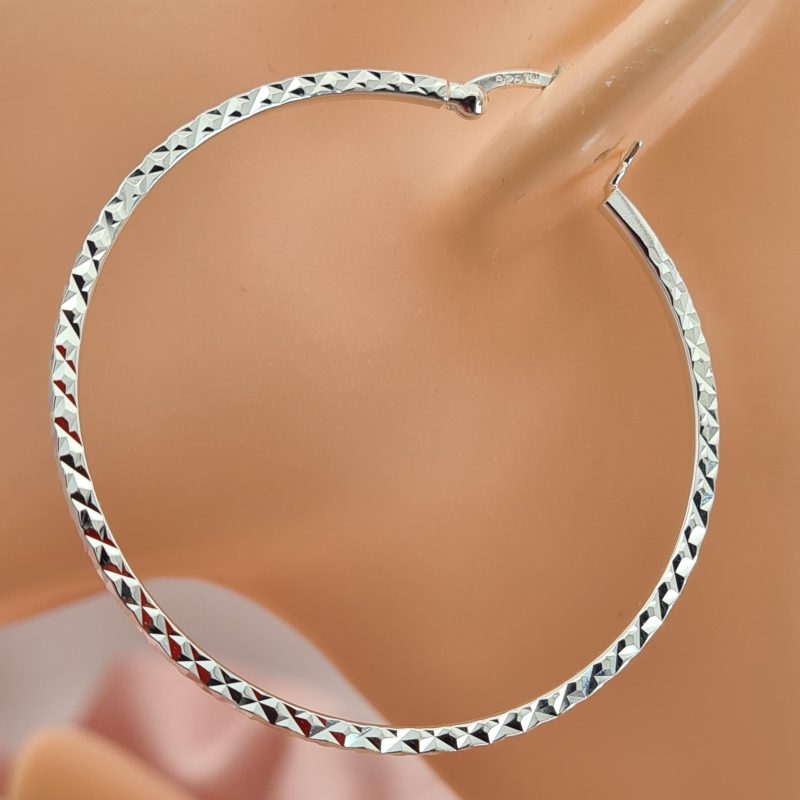 925 Silver Diamond Cut Hoop Earrings (50mm) - Image 8