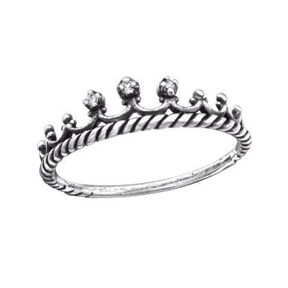 Girls 925 Silver Cubic Zirconia Crown Tiara Ring Size L