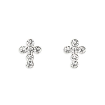 925 Sterling Silver Cubic Zirconia Girls Small Cross Stud Earrings