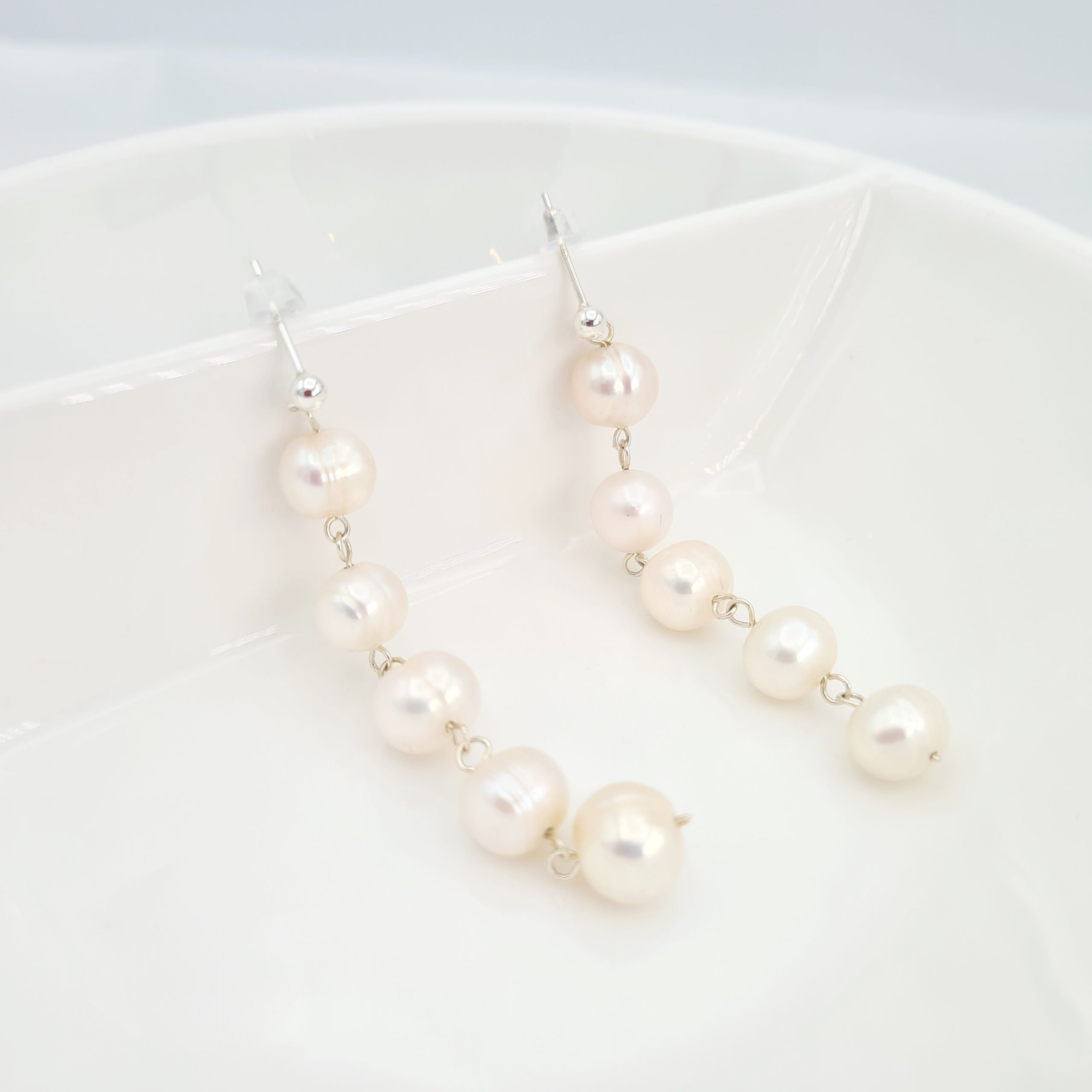 925 Sterling Silver Natural Freshwater Long White Pearl Drop