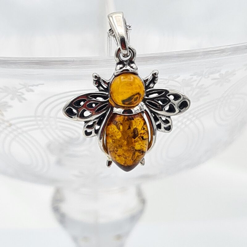 Silver Amber Bee Pendant