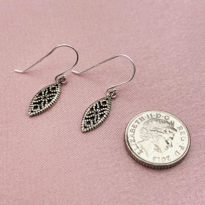 925 Sterling Silver Small Antique Marquise Hook In Bali Style Earrings - Image 3