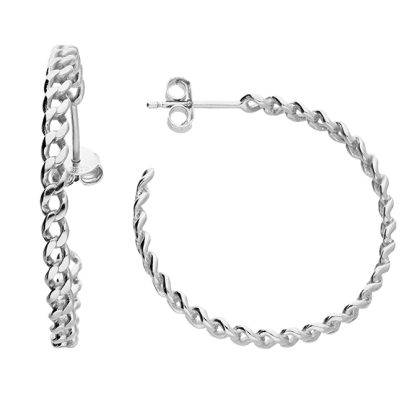 925 Sterling Silver 32mm Chain Link Stud Hoop Earrings