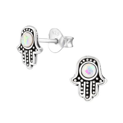 Silver Hamsa Ear Studs