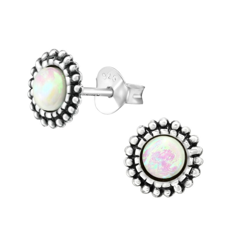 925 Sterling Silver Small Semi Precious White Opal Round Ear Stud Earrings Gift Boxed - Image 5