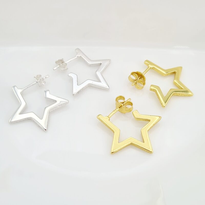 Silver 20mm Star Stud Hoops - Image 6