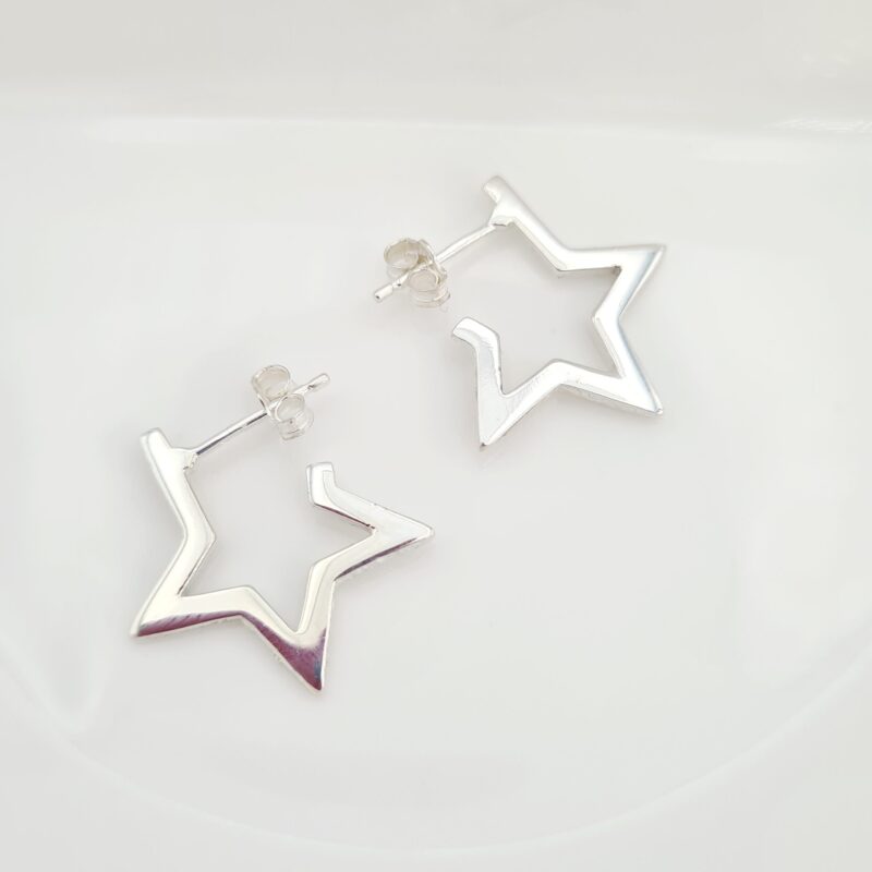 Silver 20mm Star Stud Hoops - Image 2