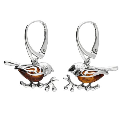 Silver Amber Robin Earrings