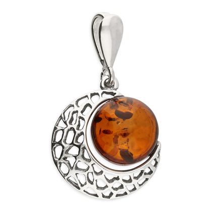 Silver Amber Crescent Moon Necklace