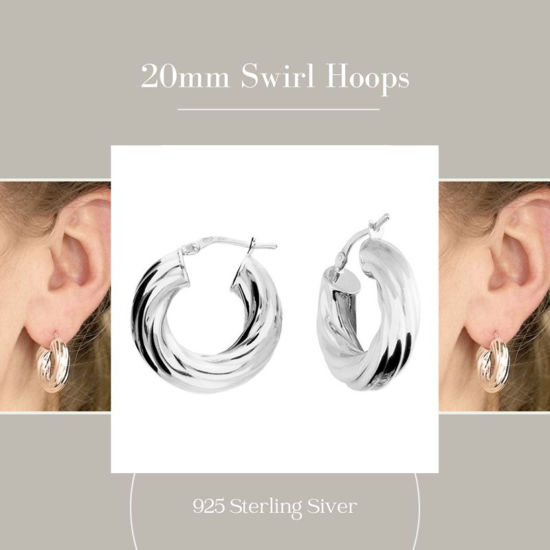 925 Sterling Silver 20mm Swirl Hoop Earrings - Image 3