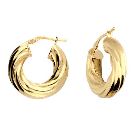 24ct Yellow Gold on 925 Sterling Silver 20mm Thick Swirl Hinged Hoop Earrings