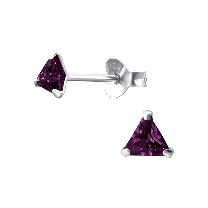 Unisex 925 Sterling Silver 4mm Cubic Zirconia Triangle Stud Earrings