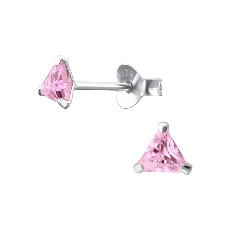 Unisex 925 Sterling Silver 4mm Cubic Zirconia Triangle Stud Earrings