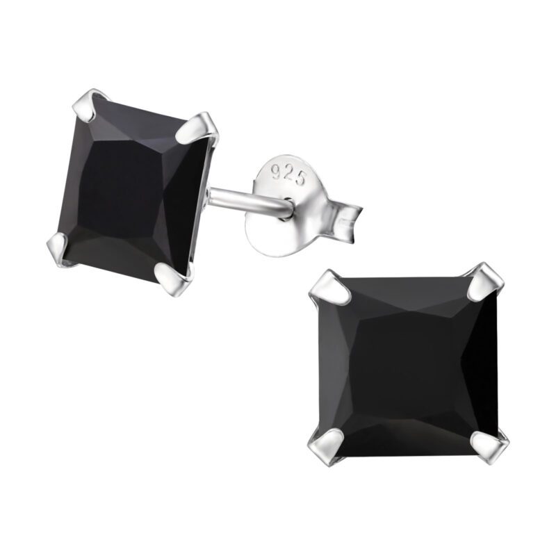 Silver Unisex 7mm Cubic Zirconia Square Stud Earrings