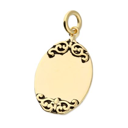 18ct Yellow Gold on 925 Sterling Silver Antique Patterned Pendant and Chain