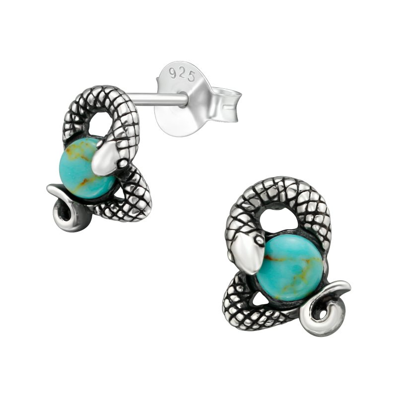 925 Sterling Silver Semi Precious and Simulated Opal Snake Earrings