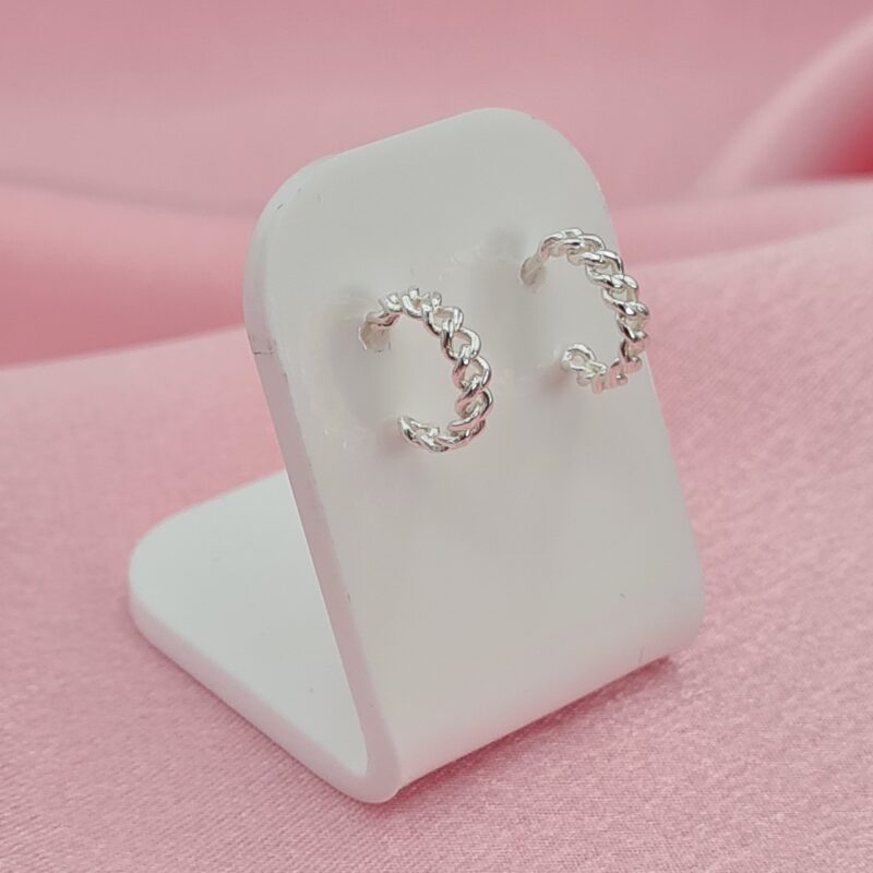 925 Sterling Silver 12mm Small Chain Link Stud Hoop Earrings - Image 3