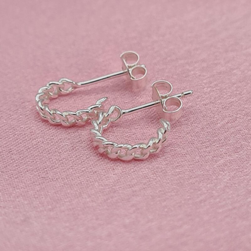 925 Sterling Silver 12mm Small Chain Link Stud Hoop Earrings - Image 4