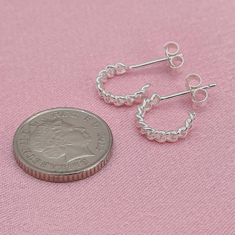 925 Sterling Silver 12mm Small Chain Link Stud Hoop Earrings - Image 5