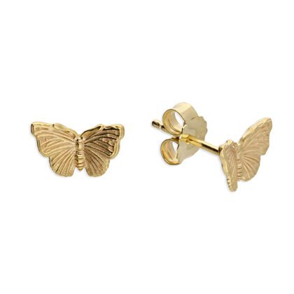 Mini Butterfly Stud Earrings 18ct Yellow Gold on 925 Sterling Silver