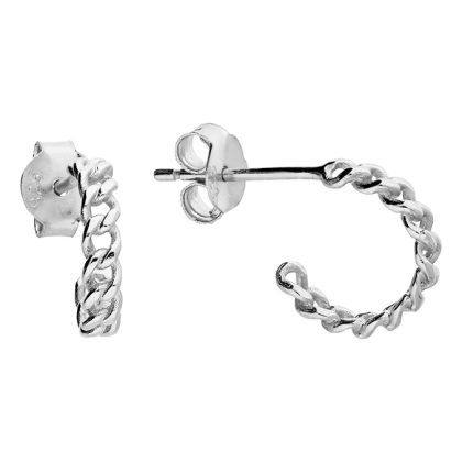 925 Sterling Silver 12mm Small Chain Link Stud Hoop Earrings