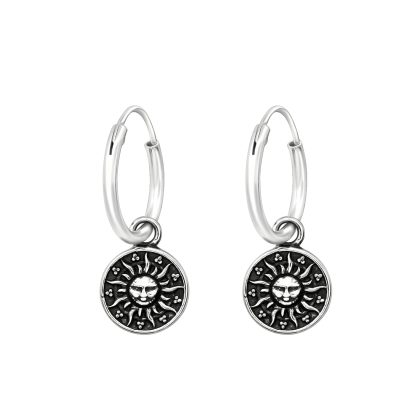 925 Sterling Silver 12mm Hanging Sun Hoop Earrings