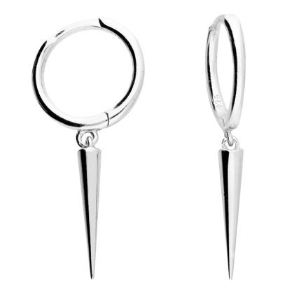 Silver Long Spike Hoop Earrings