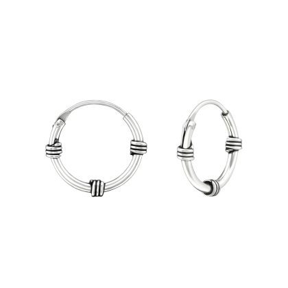 12mm Silver Bali Ethnic Hoops