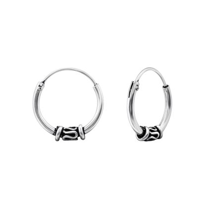 Silver Bali Ethnic Hoop Earrings (12mm)