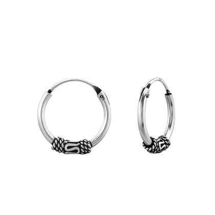 Silver Bali Ethnic Hoop Earrings (12mm)