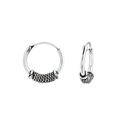 Small Silver Bali Ethnic Hoops