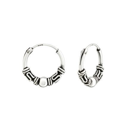 Silver Bali Ethnic Hoops (12mm)