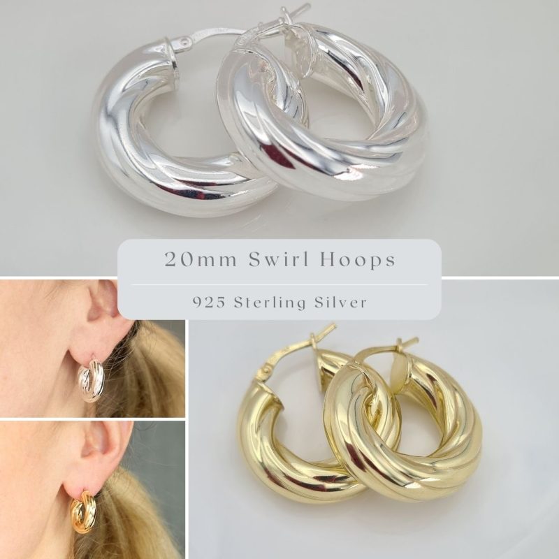 24ct Gold on 925 Sterling Silver Hoop Earrings - Image 7