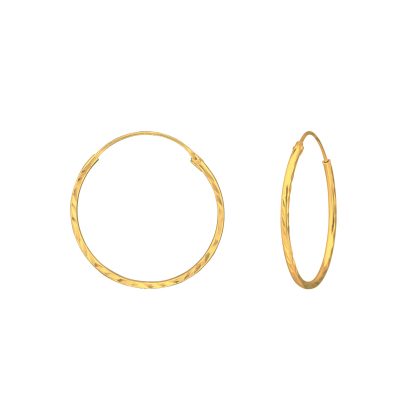 24ct Gold 20mm Diamond Cut Sleeper Hoop Earrings