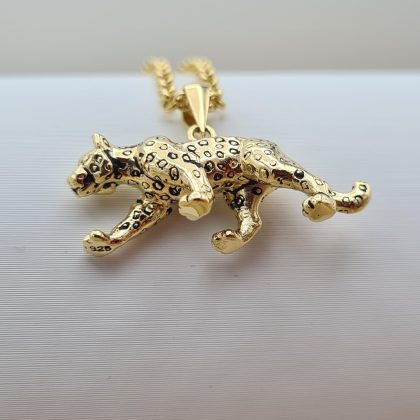 18ct Yellow Gold Leopard on 925 Sterling Silver Pendant