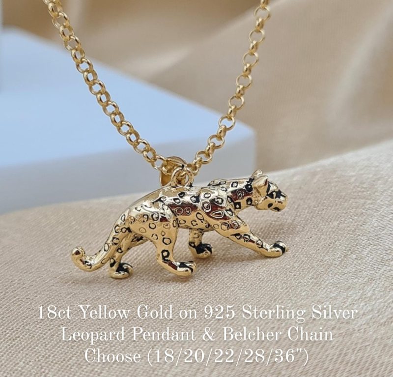 18ct Gold on Sterling Silver Leopard Pendant and Chain